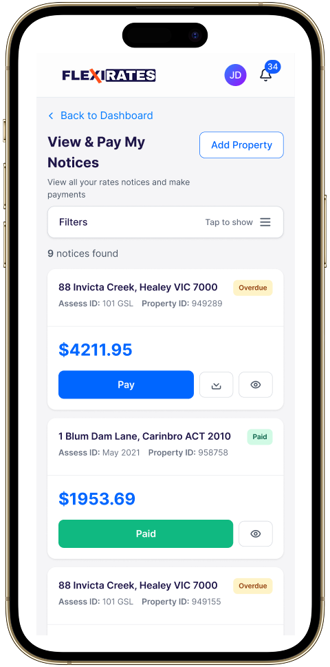 FlexiRates ratepayer app — view and pay rates notices